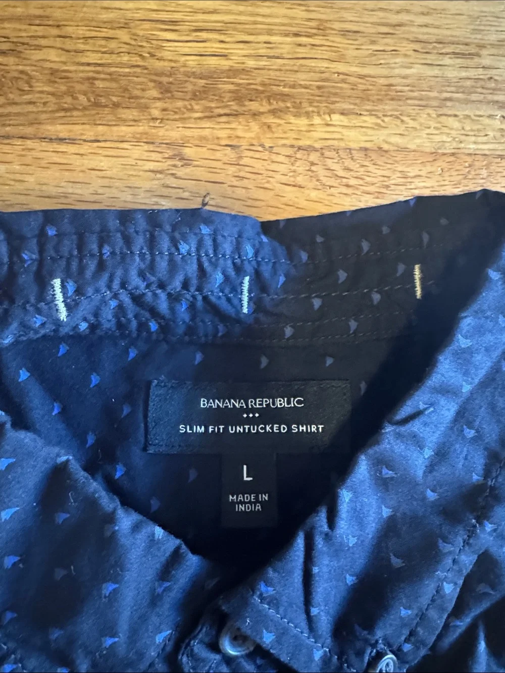 Banana Republic Navy Short-Sleeve Button-Down with Subtle Dot Print